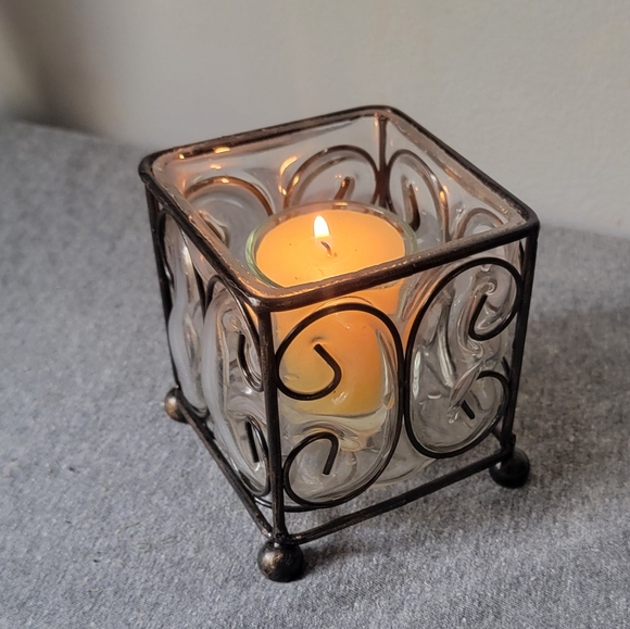 Vintage Home Interiors Leaded Iron Glass Candleholder Votive NIB - Picture 3 of 13
